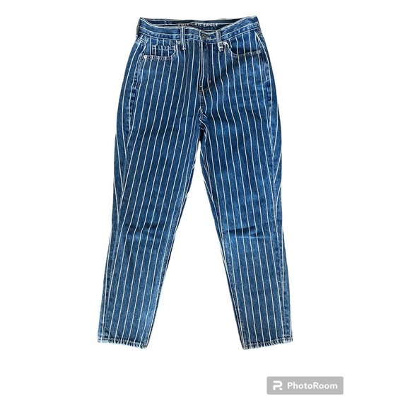 American Eagle High Rise Mom Jean Carpenter Painter Stripe Size 0 SHORT - Picture 1 of 5